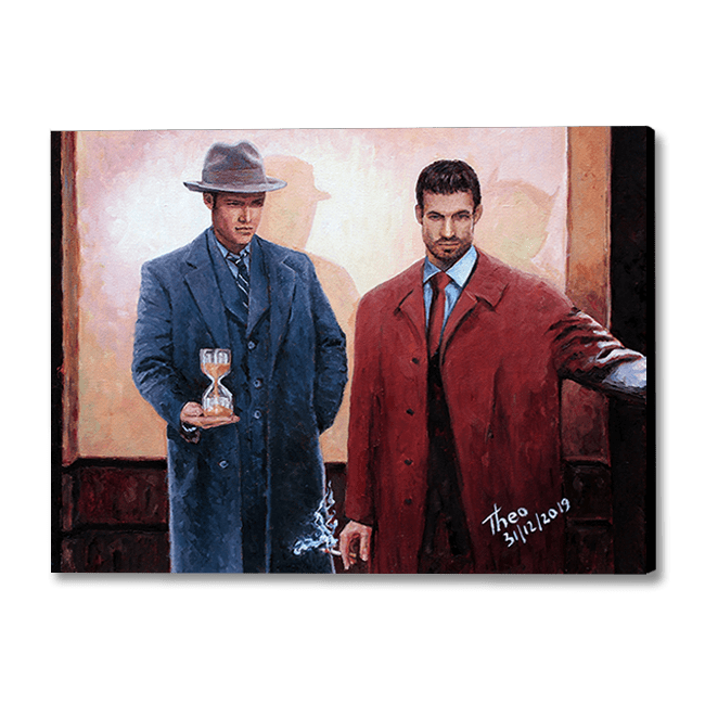 Film Noir style painting by Theo Michael, Going Down