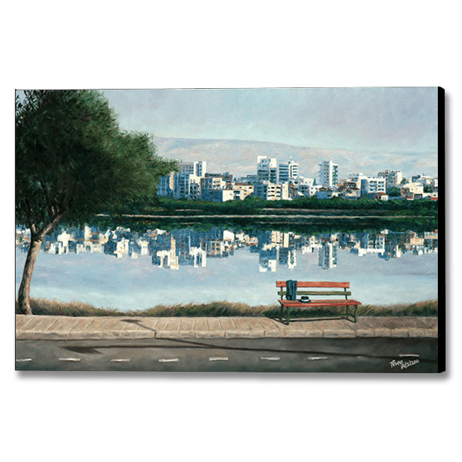 Canvas Print of a Landscape oil painting by Theo Michael, Larnaca Salt Lake in Cyprus