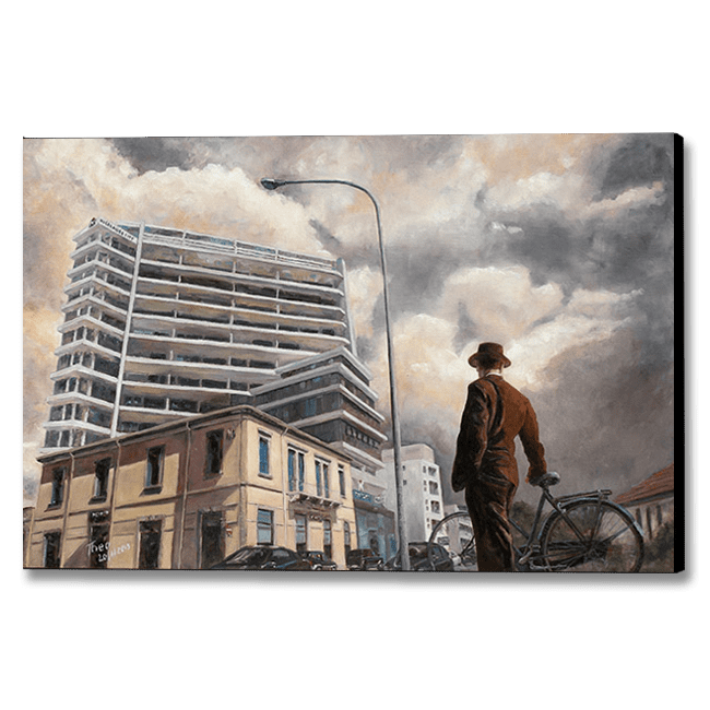 Art Noir Canvas Print by Theo Michael, Man With Bicycle