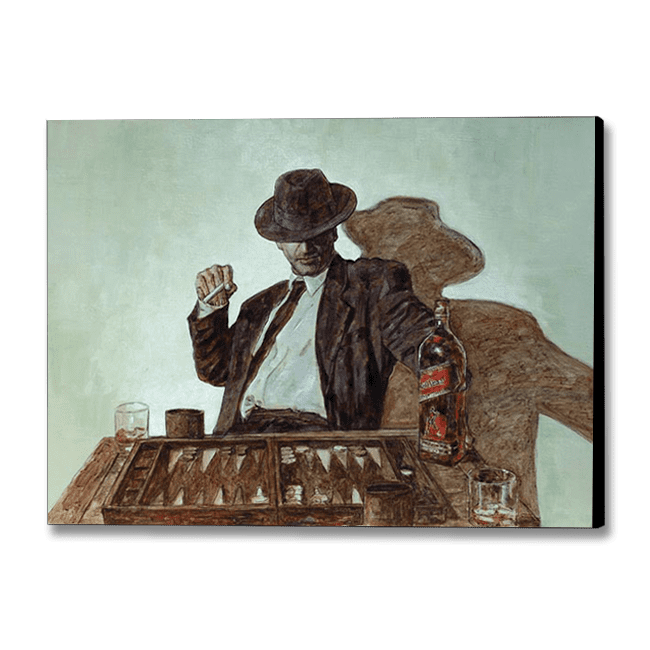 Art Noir painting Backgammon Player Meet Johnnie Walker by Theo Michael. Bring Artistic Expression into Your Living Space