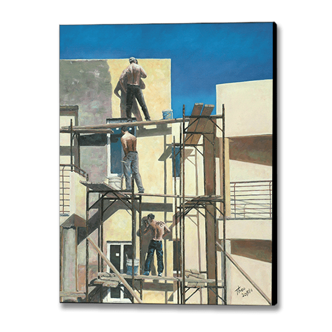 Mediterranean Fine Art Print by Theo Michael, Men At Work inspired by  Gustave Caillebotte's Floor Scrapers.