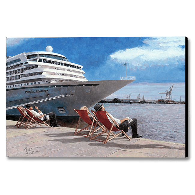 Edward Hopper style painting, People In The Sun. Infuse your home with a touch of art by Theo Michael through breathtaking canvas paintings and high-quality fine art prints. 