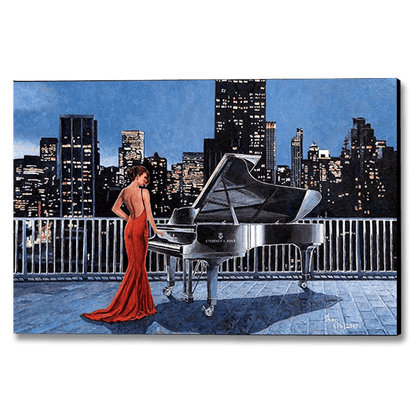 oil painting New York Skyline by Theo Michael titled Pianist On The Roof