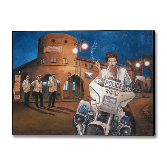 Art Noir Canvas Print by Theo Michael, Police Station In Larnaca