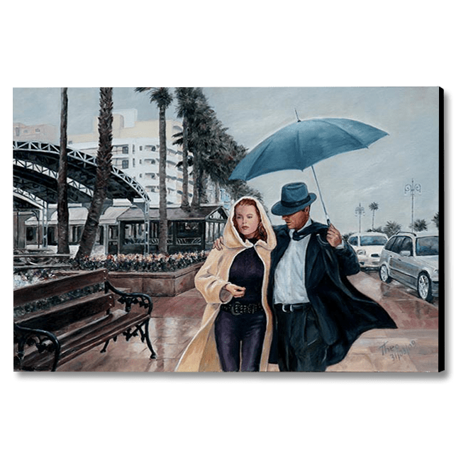 Art Noir oil painting from Art by Theo Michael, Larnaca Promenade in the rain
