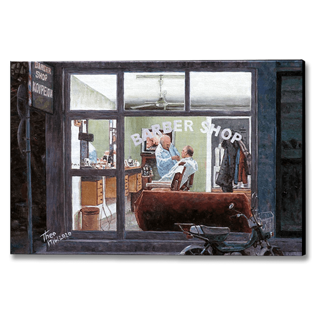 Edward Hopper style Canvas Print by Theo Michael titled The Barber Shop