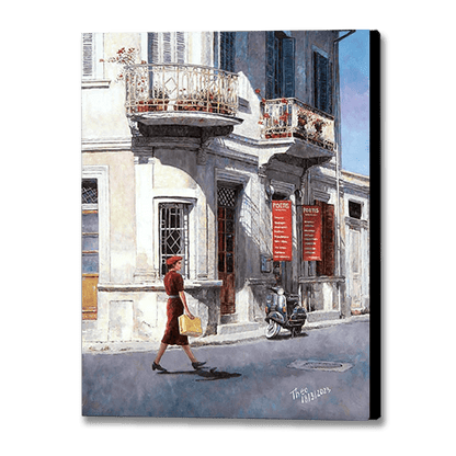 Fine Art Print green vespa outside old traditional building in Larnaca Cyprus by Theo Michael. Discover the Beauty of Art by Theo Michael: Canvas Art and Fine Art Prints for Your Home