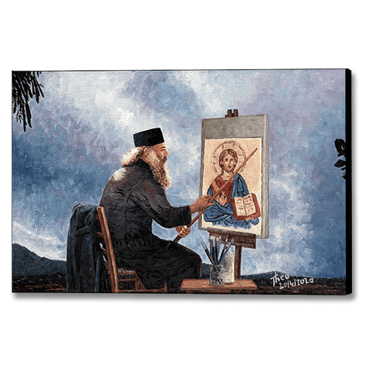 Canvas print of an oil painting titled The Icon Painter, Cyprus traditions by Theo Michael
