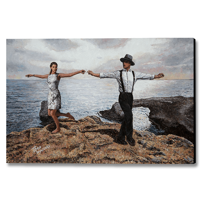 Dance painting, beach painting by Theo Michael celebrating the Joy Of Dance at Cape Greko in Cyprus