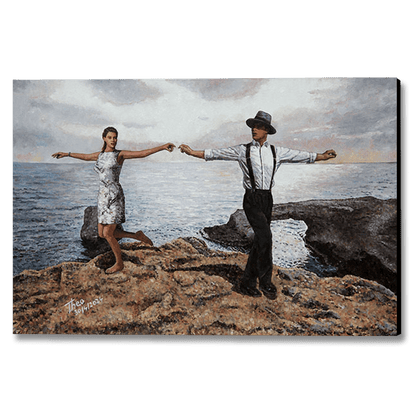 Dance painting, beach painting by Theo Michael celebrating the Joy Of Dance at Cape Greko in Cyprus