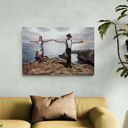 Canvas print Dance painting, beach painting by Theo Michael celebrating the Joy Of Dance at Cape Greko in Cyprus