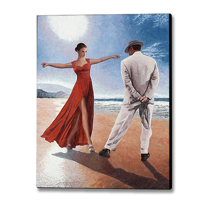 Art Noir beach paintings  of a couple dancing with a knife by Theo Michael titled The Last Dance