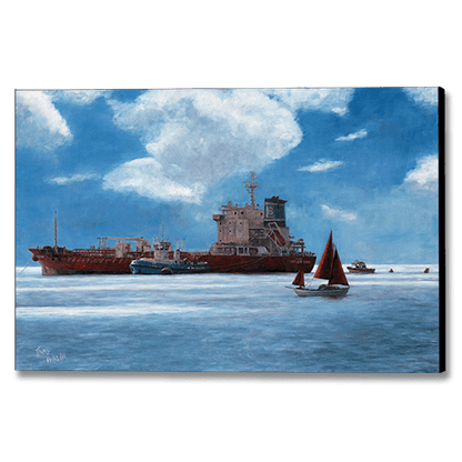 Canvas Print of a seascape oil painting by Theo Michael titled The Tanker