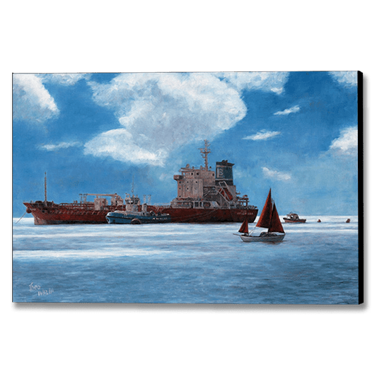Canvas Print of a seascape oil painting by Theo Michael titled The Tanker