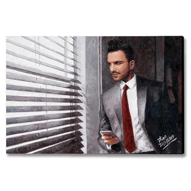 Peter Andre canvas print from Art by Theo Michael, an oil painting titled The Waiting Game