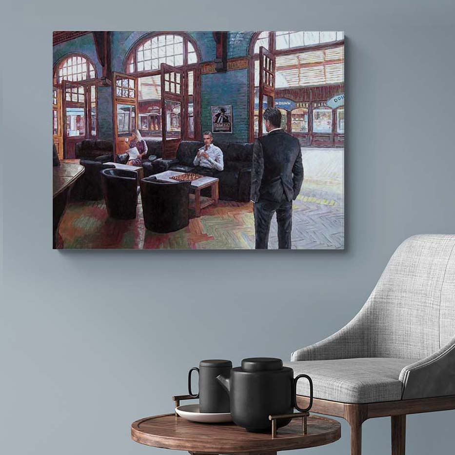 Canvas print, chess painting in cafe in Windsor by Theo Michael