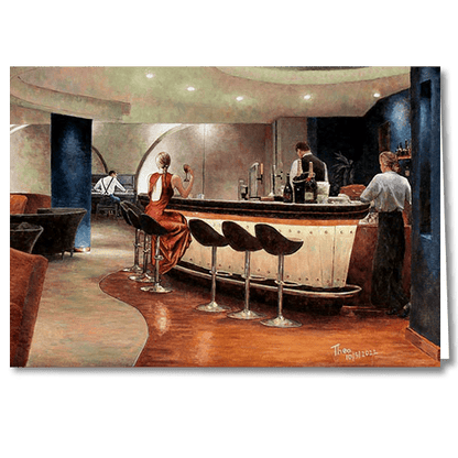 Designer Greeting Card after the oil painting Alone At The Bar by Theo Michael,