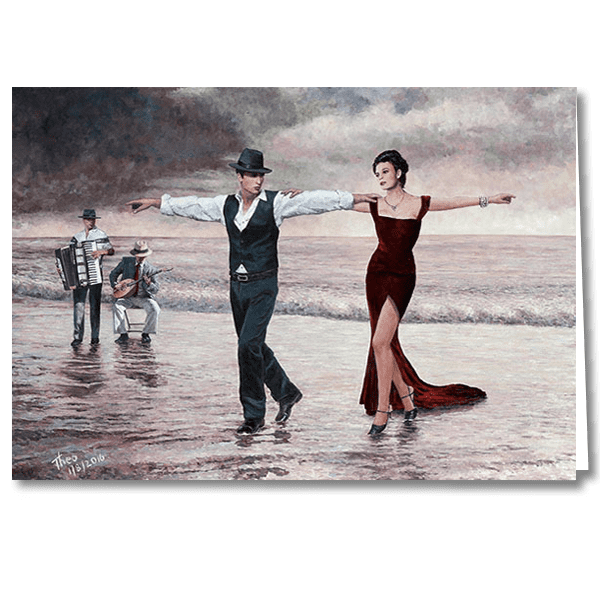 Designer Greeting Card after the oil painting Beach Quartet Lady In Red by Theo Michael