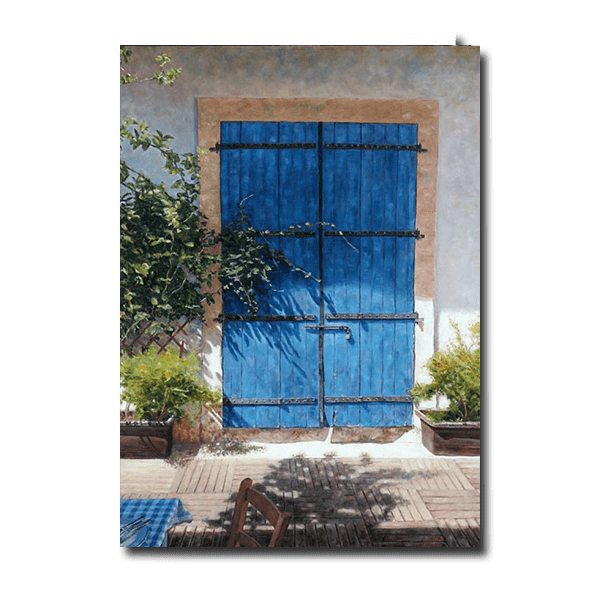 Designer Greeting Card after the oil painting Blue Door In Summer Light by Theo Michael