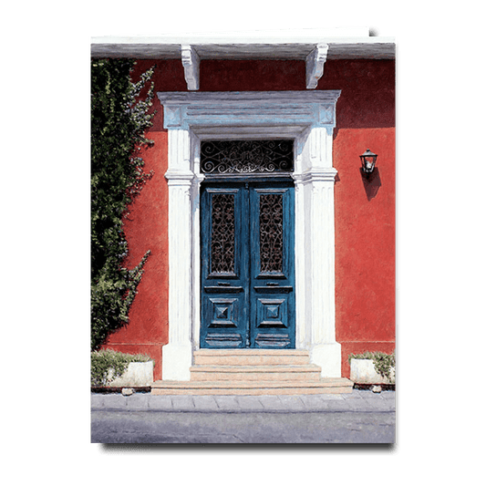 Designer Greeting Card after the oil painting Cyprus Blue Door by Theo Michael