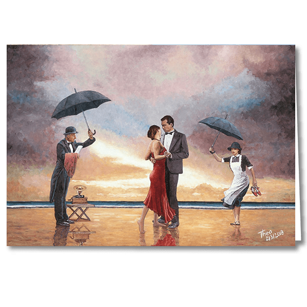Designer Greeting Card after the oil painting Homage To The Singing Butler by Theo Michael and inspired by Jack Vettriano