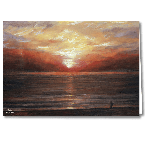 Designer Greeting Card after the oil painting Sunset by Theo Michael
