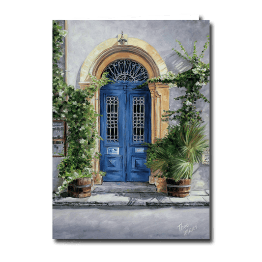 Designer Greeting Card after the oil painting The Blue Door by Theo Michael
