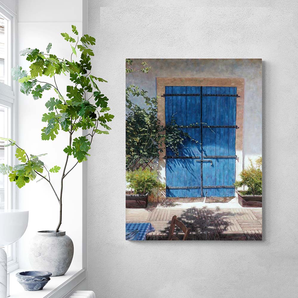 Blue door painting by Theo Michael titled Blue Door In Summer Light