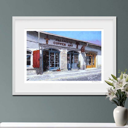 Fine Art print of The Copper Art shop in Larnaca, Cyprus after the original oil painting by Theo Michael