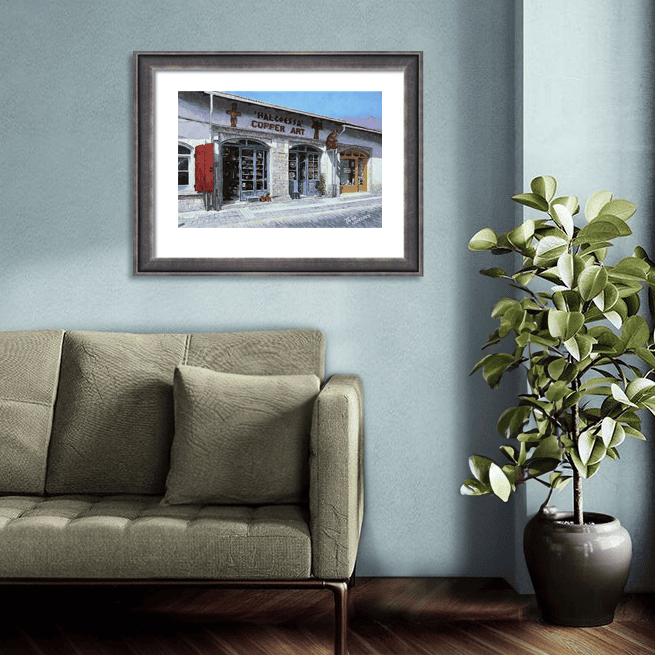 Fine Art print of The Copper Art shop in Larnaca, Cyprus after the original oil painting by Theo Michael