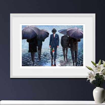 Fine Art Print, walking in the rain, oil painting by Theo Michael titled The Long Goodbye