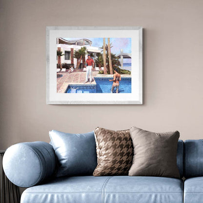 Fine Art Print the Swimming Pool, Radisson Beach Hotel Larnaca, an oil painting by Theo Michael