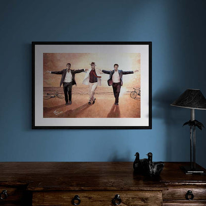 Fine Art print of a beach painting titled Zorbas Dance, an oil painting by Theo Michael