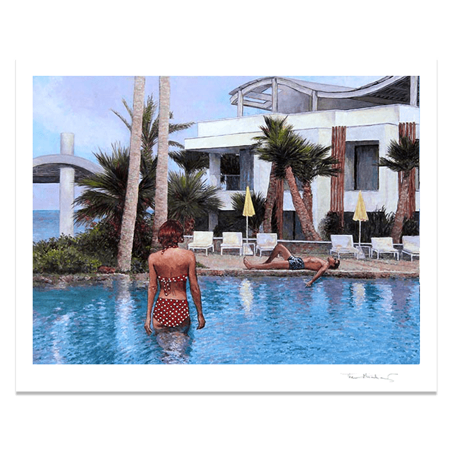 Fine Art Print of oil painting Radisson Beach Hotel Larnaca featuring the pool by Theo Michael