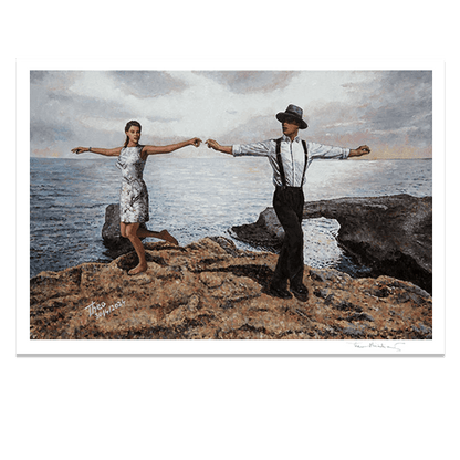 Fine Art print Dance painting, beach painting by Theo Michael celebrating the Joy Of Dance at Cape Greko in Cyprus