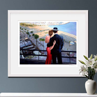 original romantic oil painting titled Balcony With View, enhance the Charm of Your Home with Art by Theo Michael Fine Art Print.