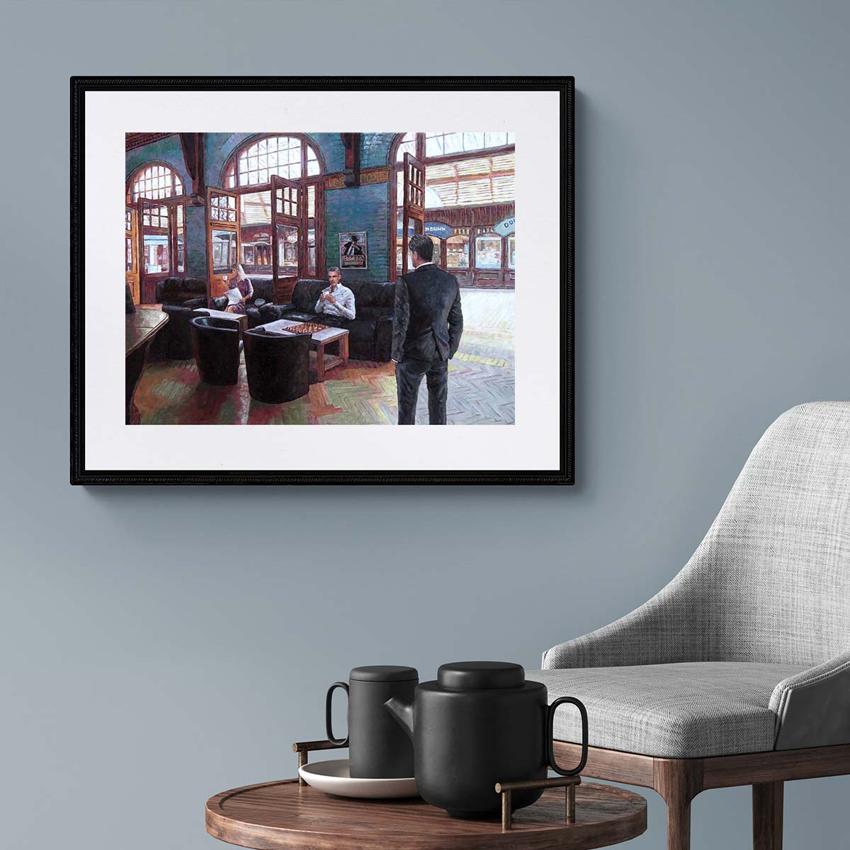 Fine Art  print, chess  painting in cafe in Windsor by Theo Michael