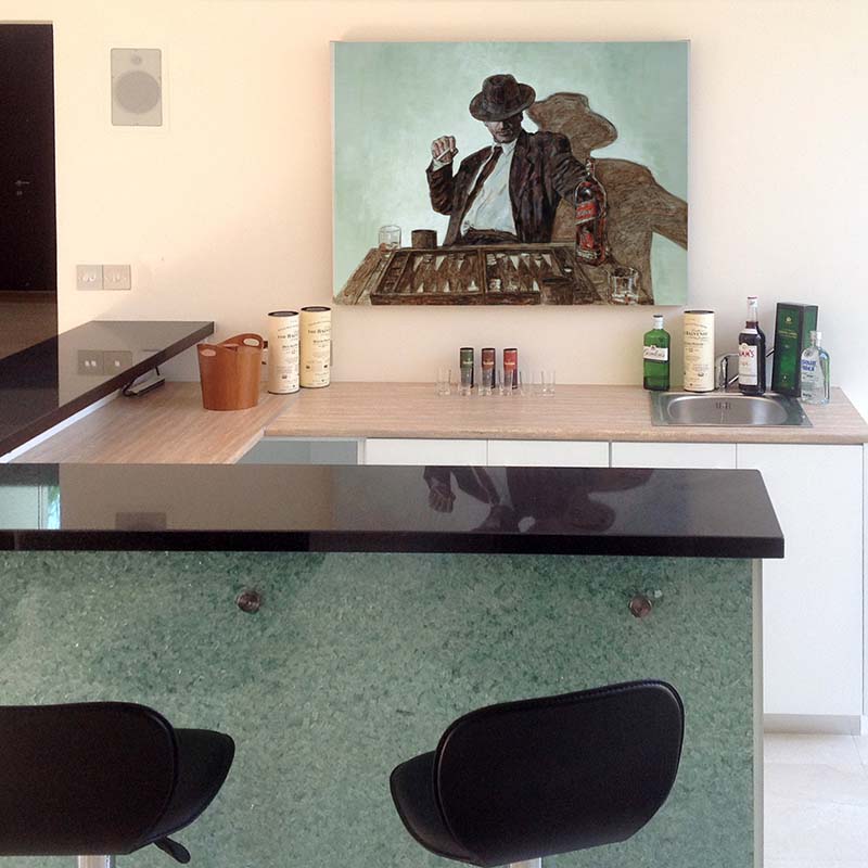 A five star review from a Happy Customer who found the perfect painting, Meet Johnnie Walker by Theo Michael, for his bar
