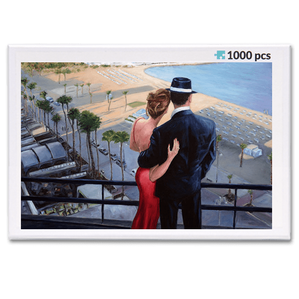 jigsaw puzzle, an art design puzzle after the oil painting Balcony With A View by Theo Michael, includes box