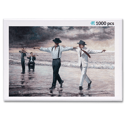 jigsaw puzzle, an art design puzzle after the oil painting The Beach Quartet by Theo Michael, includes box