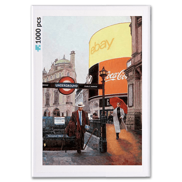 jigsaw puzzle, an art design puzzle after the oil painting Piccadilly Circus London by Theo Michael, includes box
