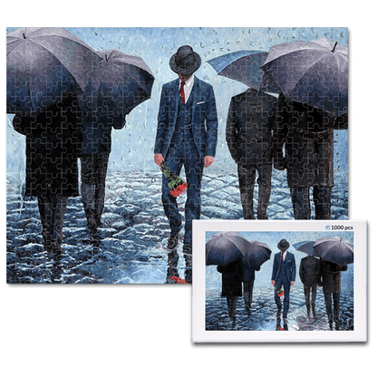 jigsaw puzzle, an art design puzzle after the oil painting The Long Goodbye by Theo Michael, includes box