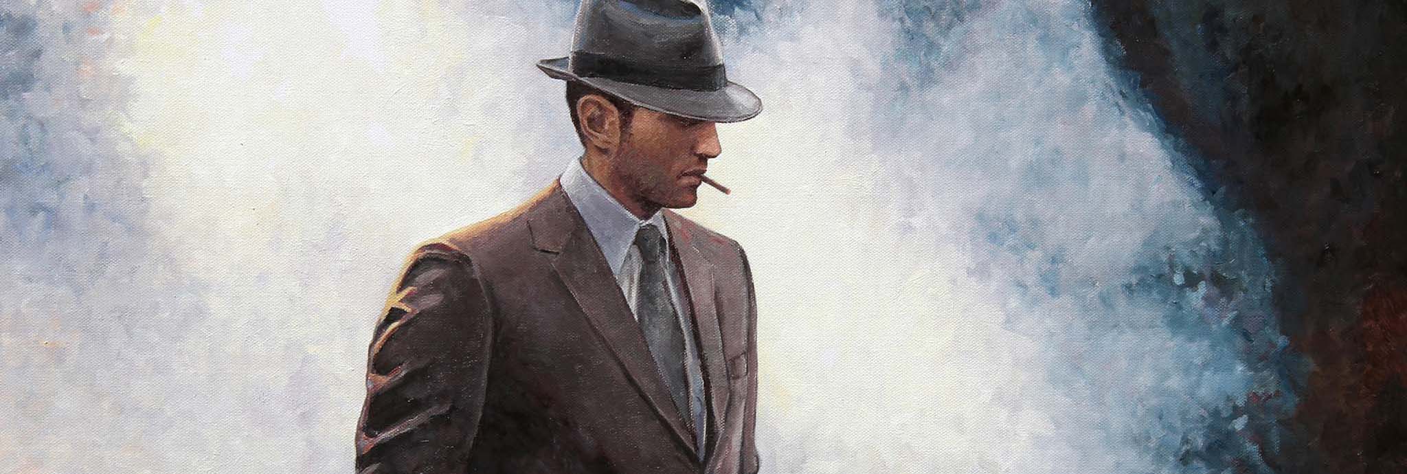 Film Noir art by Theo Michael an oil painting titled The Private Eye