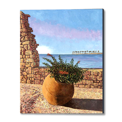Cyprus oil painting, The Sunlit Terracotta Pot
