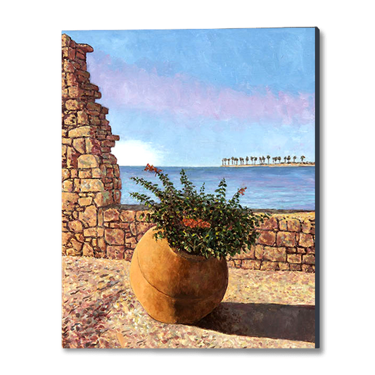 Cyprus oil painting, The Sunlit Terracotta Pot