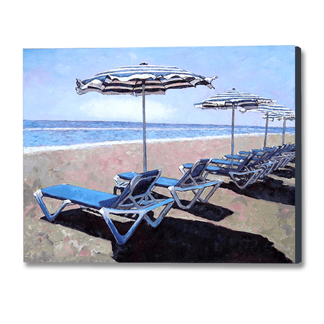 Cyprus oil painting, The Sunloungers by The Beach