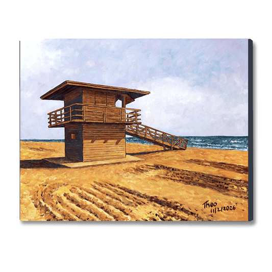 Cyprus oil painting, The Beach Lifeguard Tower