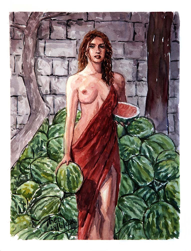 Watercolour painting, The Watermelon Vendor