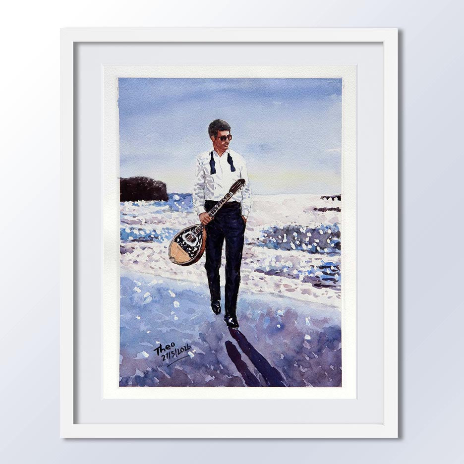 Watercolour painting, The Bouzouki Player by Theo Michael