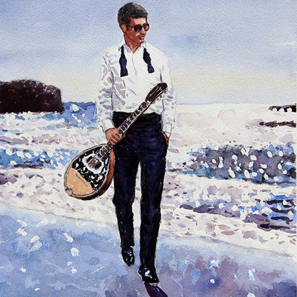 Watercolour painting, The Bouzouki Player by Theo Michael